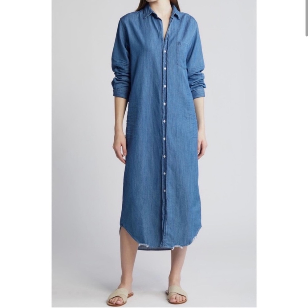 frank & eileen rory maxi shirt dress famous denim vintage stonewashed indigo L - Picture 4 of 10